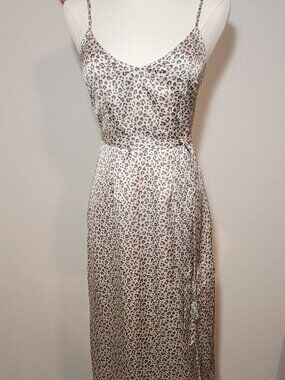 Abercrombie & Finch Leopard Print Midi Satin Slip Slinky Dress Women's Size XS